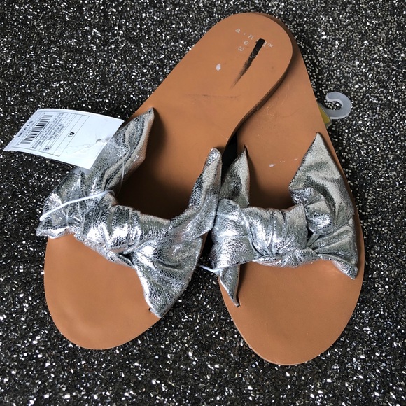 Silver slide on sandals! - Picture 2 of 6
